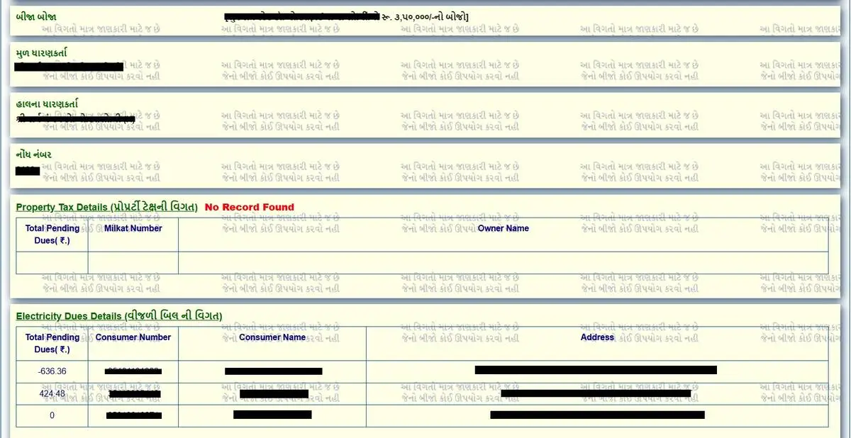 Urban land record details 2